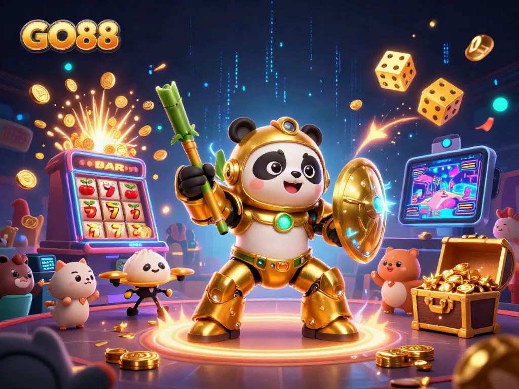 Join the GO88 adventure with a golden panda pilot amidst an explosive casino jackpot!